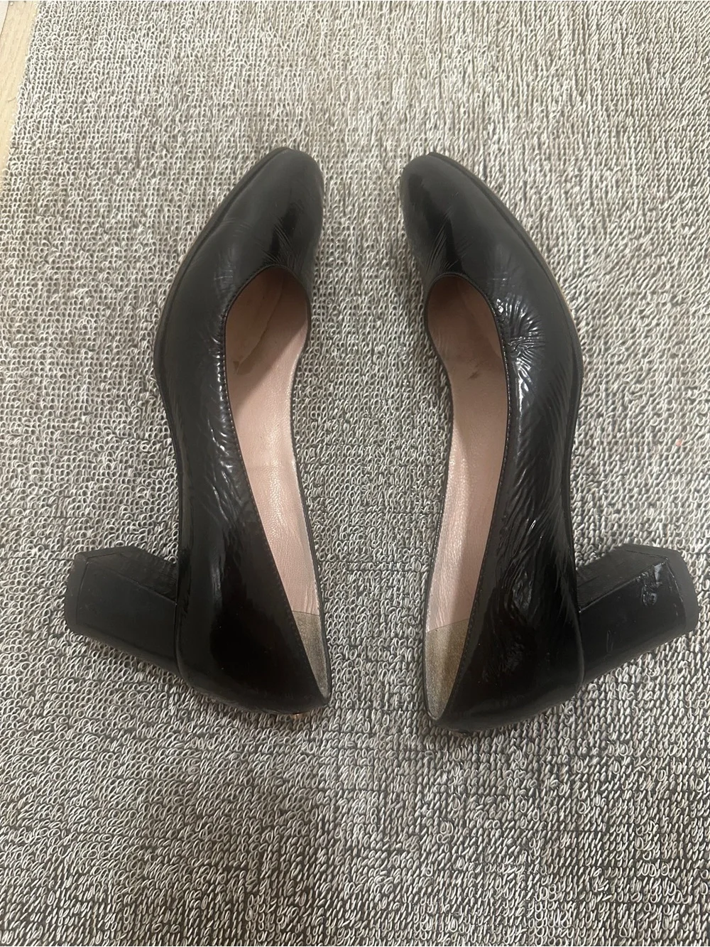 kate spade Black Leather Round-Toe Ballet Flats 2in Block Heel